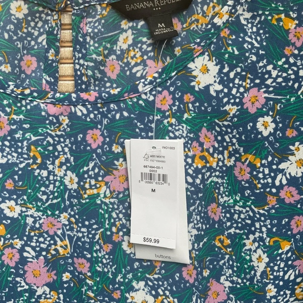 Banana Republic Floral PUFF TIE-SLEEVE BLOUSE NWT